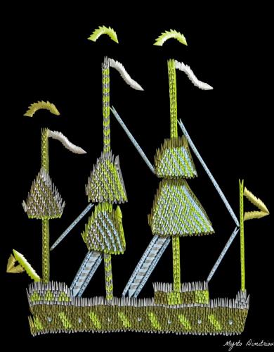 embroidery green ship